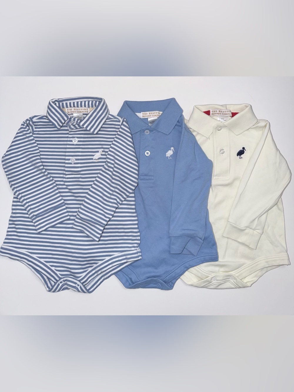 The Beaufort Bonnet Company Prim & Proper Long-Sleeve Polo Onsies. Size 6-12M